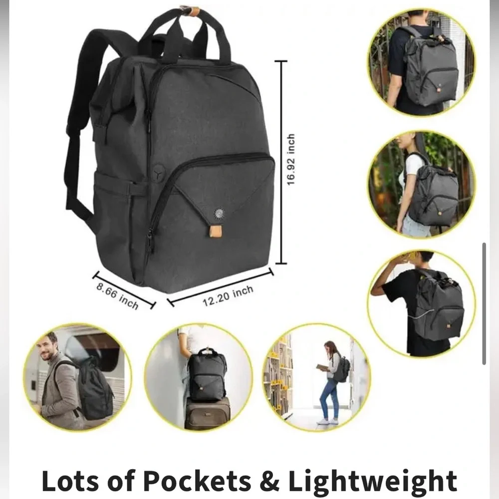 NWT Hap Tim Gray Black Backpack Baby Nursing Laptop Doctor Bag